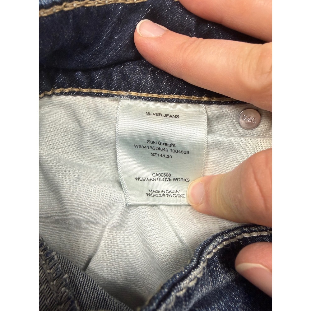 Silver Jeans Co Suki Straight Dark Wash Denim W93413SDI349 Size 14 L30 - Picture 6 of 7